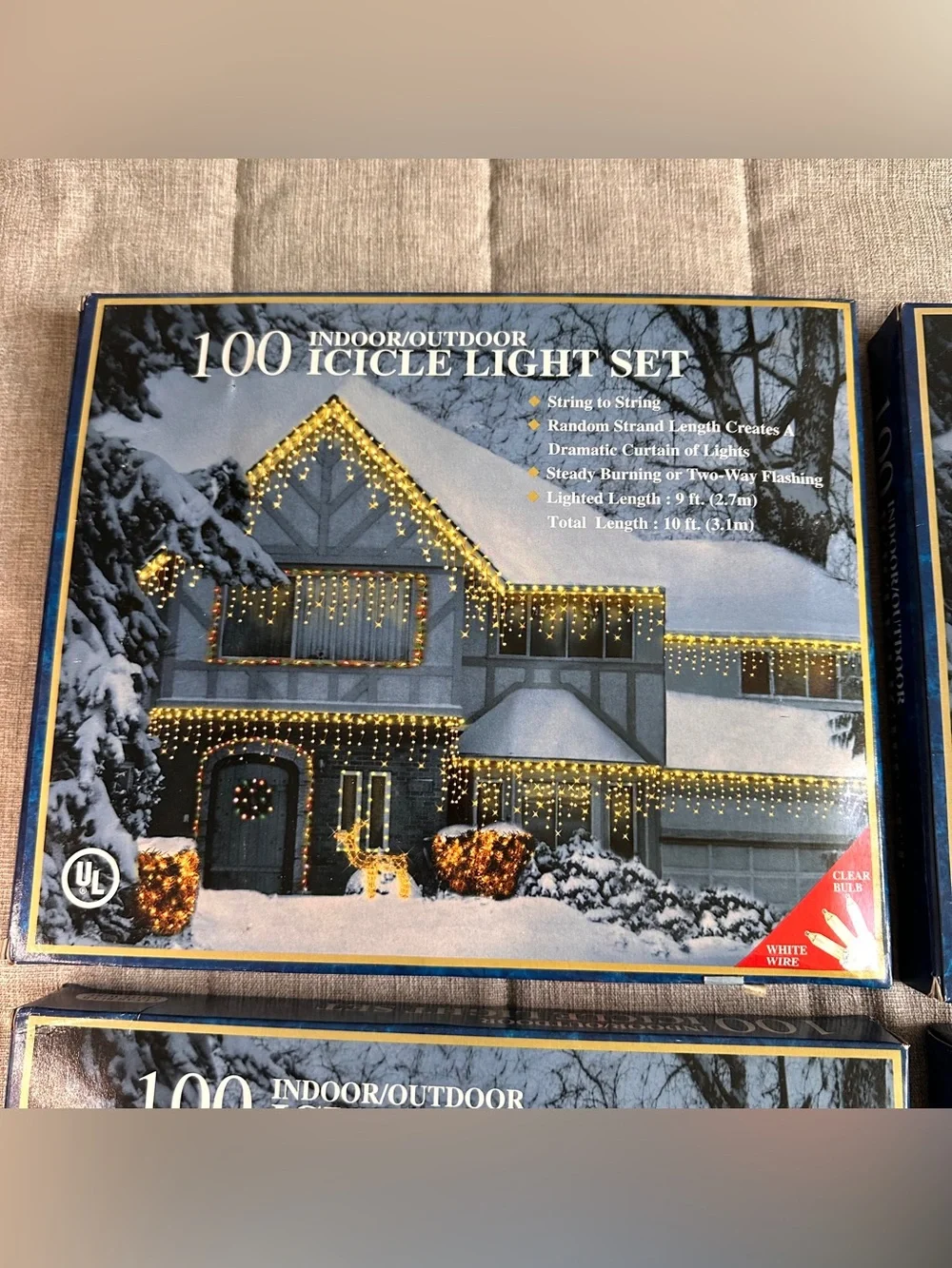 VTG 100 Indoor/Outdoor Clear Curtain Icicle Light Set 10 FT 4 Boxes Tested NEW
